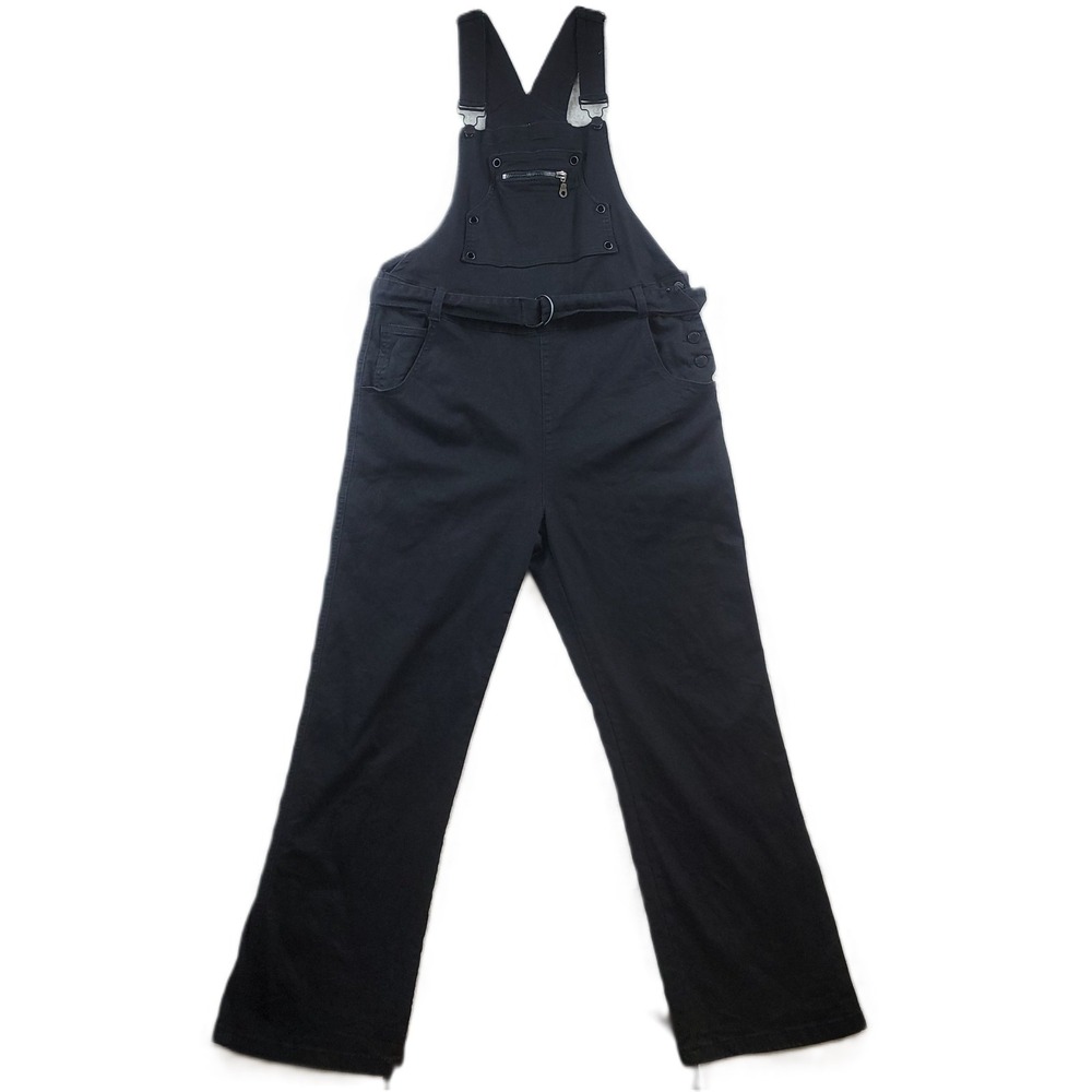 Buff Bunny Overalls Womens Large Black Cotton StretcgDenim  Belted Chest Pocket
